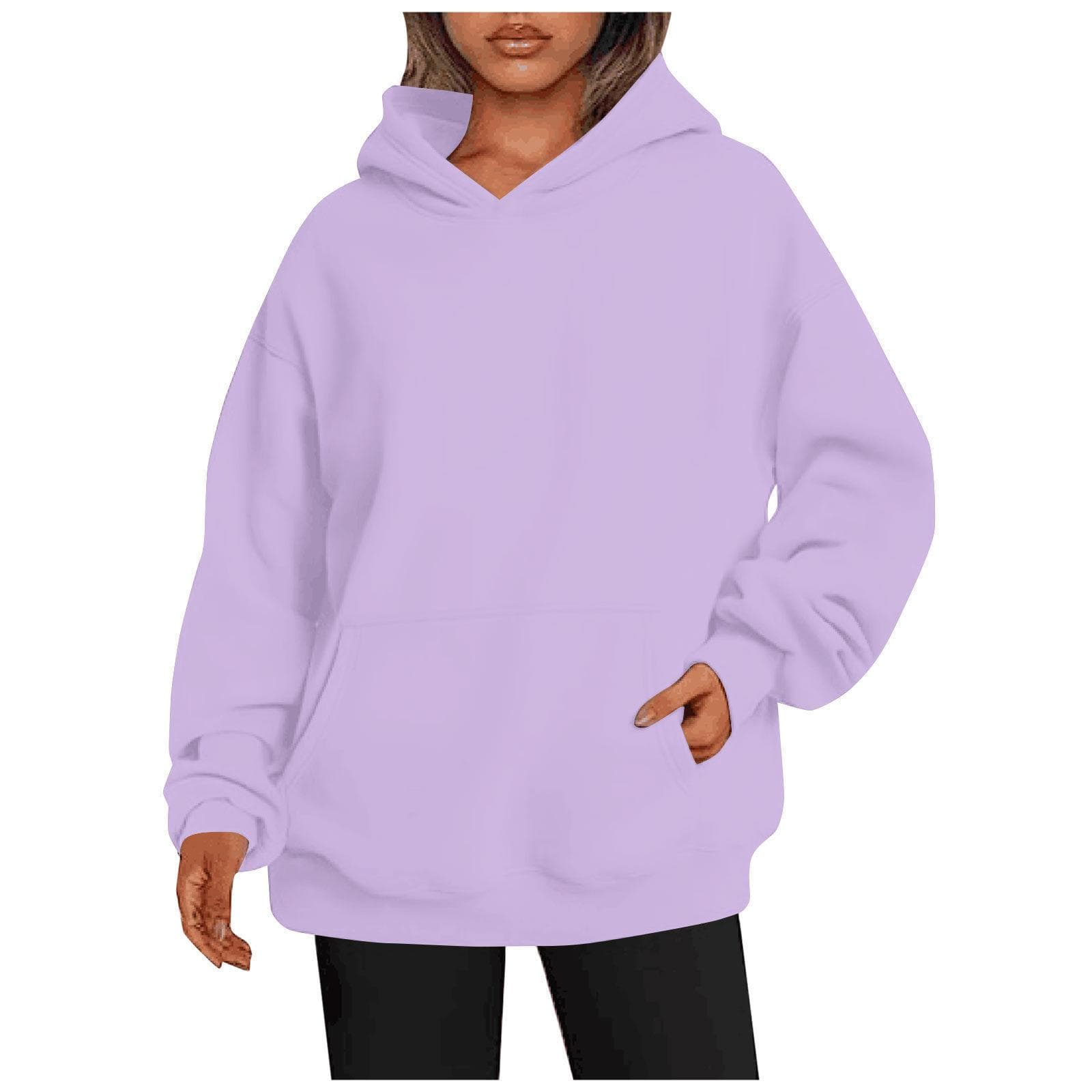 Women's Hooded Pullover Sweatshirt Solid Color Oversized Loose Casual Fleece Sweatshirt M purple