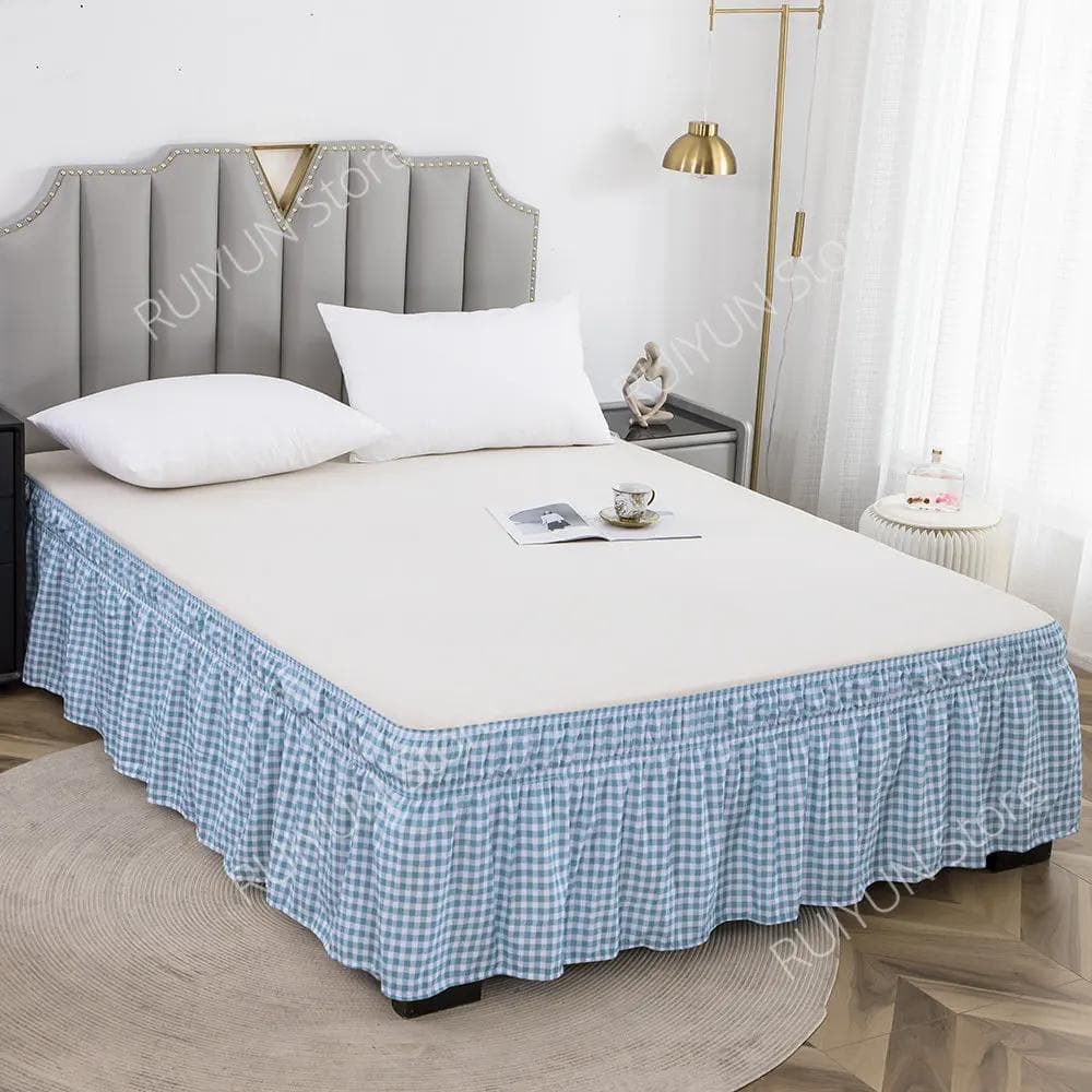 Home Plaid Bed Skirt without Surface Elastic Band Bed Skirt Wrap Around Ruffled Bed Skirt Couvre Lit Twin /Full/ Queen/ King Twin 99x190x38cm
