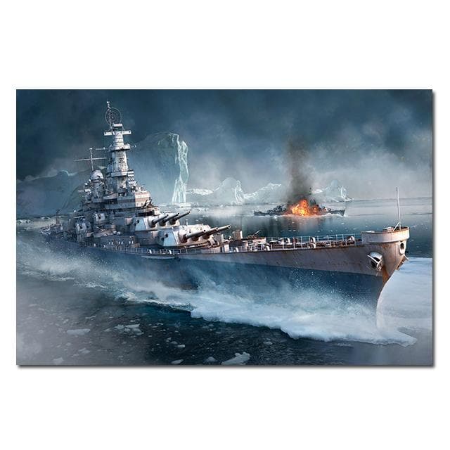 World of Warships Bismarck Battleship Painting Canvas Poster HD Printed Wall Art Pictures Modern Living Room Home Decoration 60X90cm Unframed