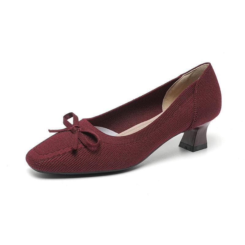 Women's Pumps Chunky Heels Square Toe Shoes Knit Comfortable Low Block Heels for Women Casual Slip On Work Shoes Dress Classic Walk Office Shoes 39