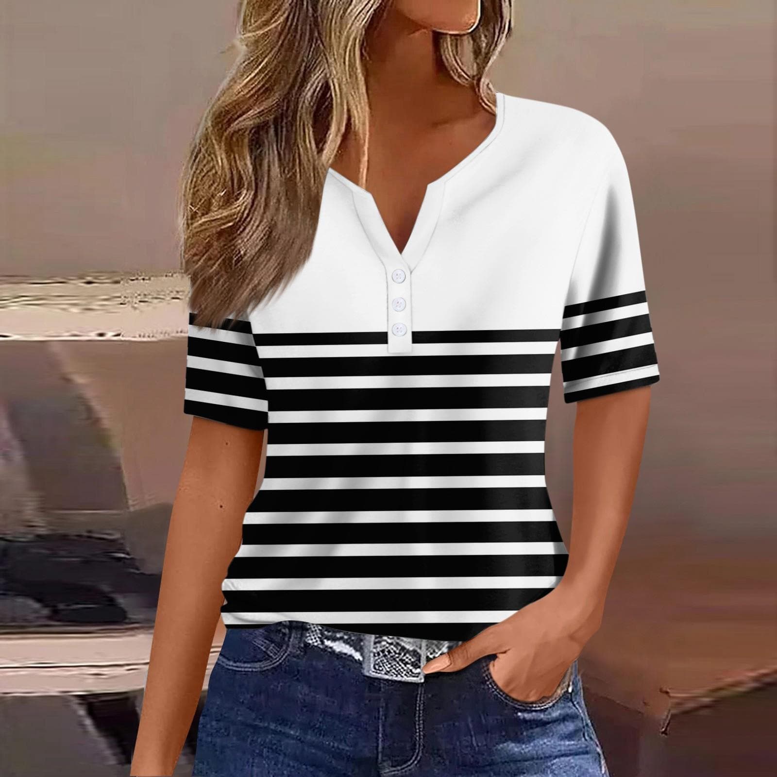 Women's T Shirt Tee Print Button Short Sleeve Daily Weekend Fashion Basic V- Neck Regular Top XXXL white