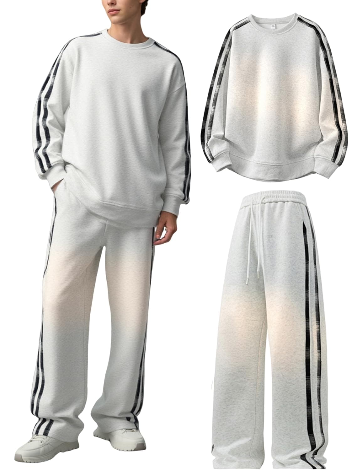 Kayiyasu Tracksuit and Running Solid Loose for Fall and Spring Men's Set, Loungewear, Wear, Comfortable, Color, Fit, Unisex, (Size L, Gray) gray