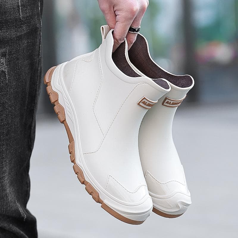 Men's Urban Black Waterproof Short Rain Boots - Non-Slip Khaki Rubber Wading Shoes 45