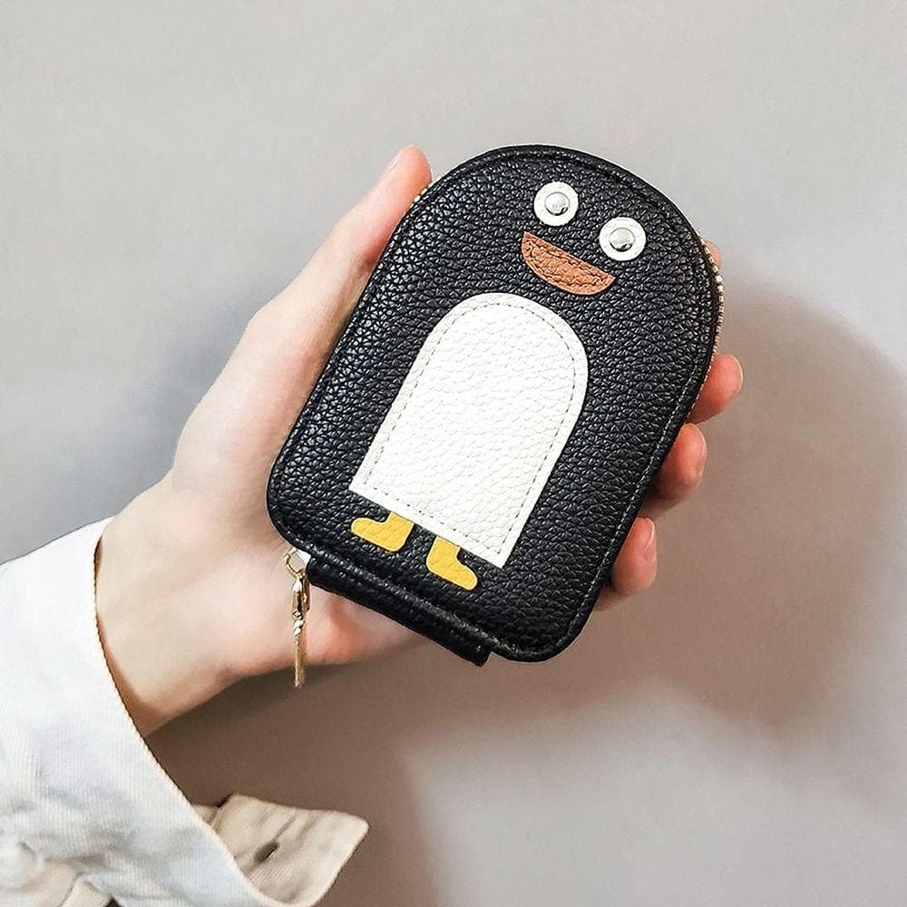 Cartoon Penguin Credit Card Holder Cute Multi-card Coin Purse Leather Business Card Holder black