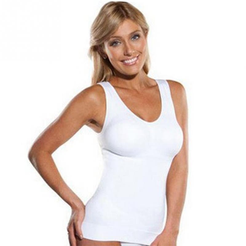 Women's Slimming Tank Top Cami Shaper Body ShapeWear Tummy Control Seamless Vest L white