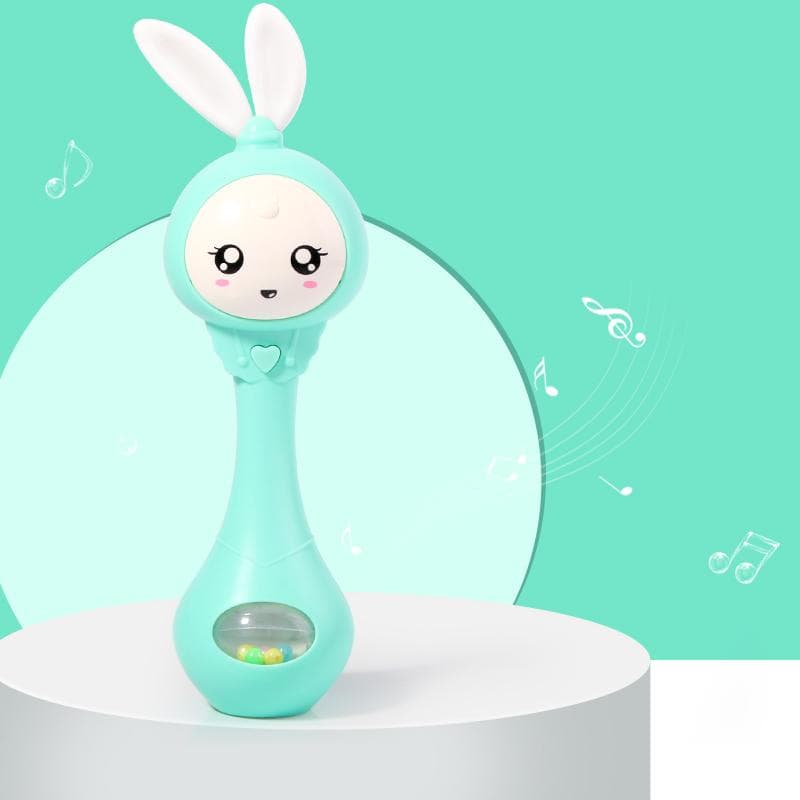 Baby Music Flashing Rattle Toys Rabbit Teether Hand Bells Mobile Infant Stop Weep Tear Rattles Newborn Early Educational Toy 18M MYY not iclude 2AAA batteries green