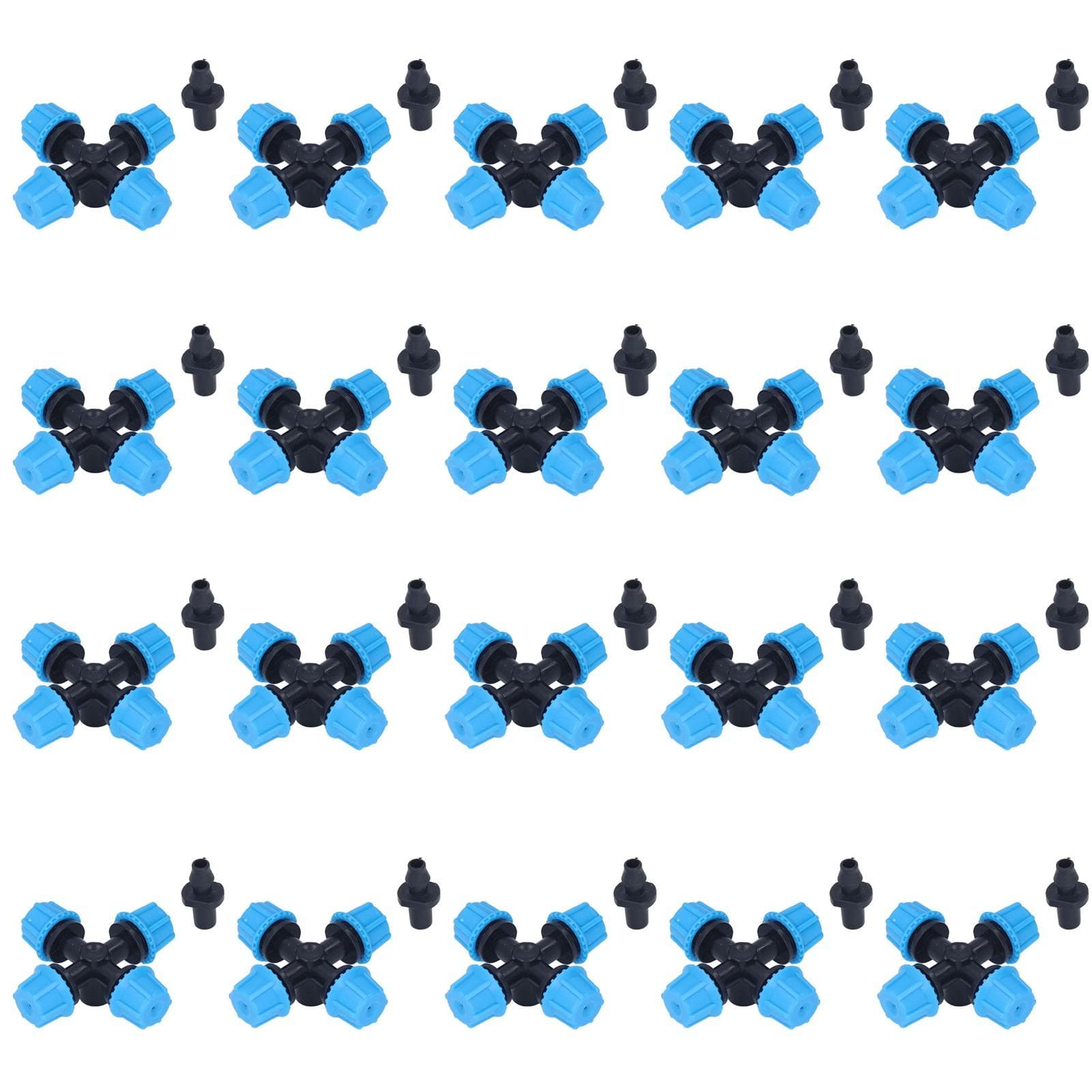 20Pcs Cross Spray Nozzle Irrigation Cross Atomization Micro Nozzle for Lawn Garden Terrace