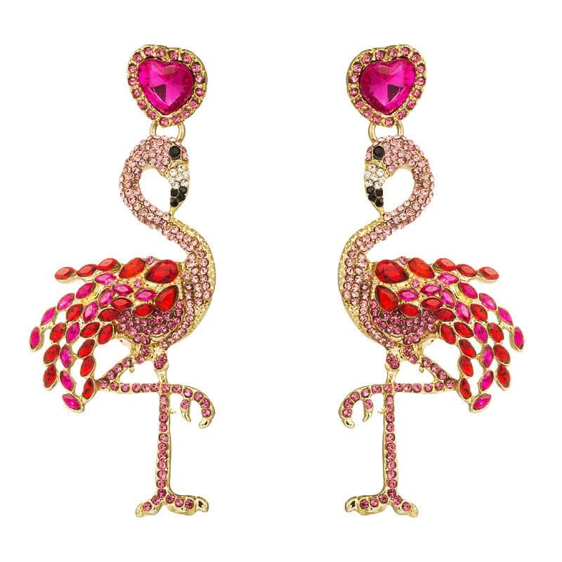 Women's Earrings Personalized Flamingo Earrings Long Rhinestone Retro Exaggerated Alloy Drop Earrings OneSize red