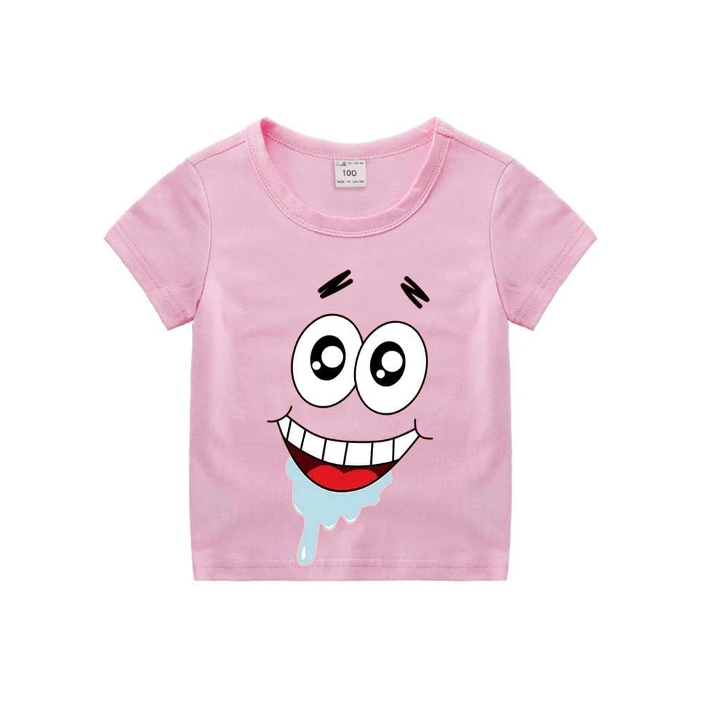 SpongeBobs SquarePants Children Clothing Anime Summer Short Sleeve Cute Patrick Star Clothes Cotton T-shirt Cartoon Kids Tops 140