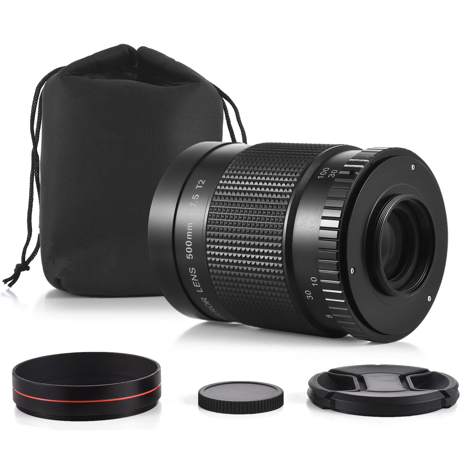 500mm F/7.5 Telephoto Reflex Mirror Lens T-Mount Replacement for Canon Nikon Sony Fujifilm Olympus black