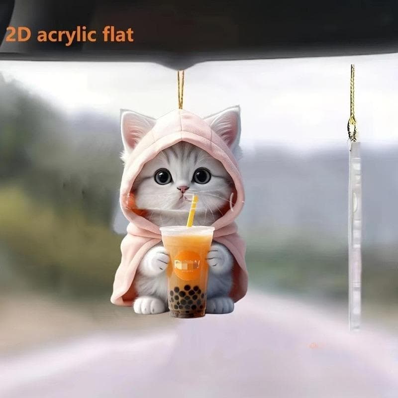 Car Rearview Mirror 2d Cat Hanging Pendant Animal Shape Ornaments Backpack Accessories Cretive Adorns Decorative Decor for Car
