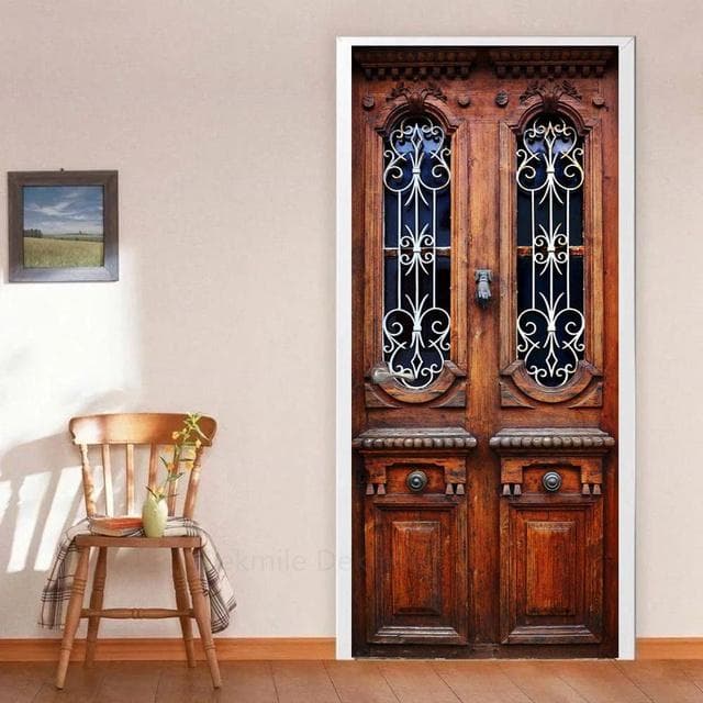 3D Scenery Porch Vinyl Door Sticker For Bedroom Home Decor Self Adhesive Removable Wall Decal Door Renovation Waterproof Poster 77x200cm(cut 2 pcs)