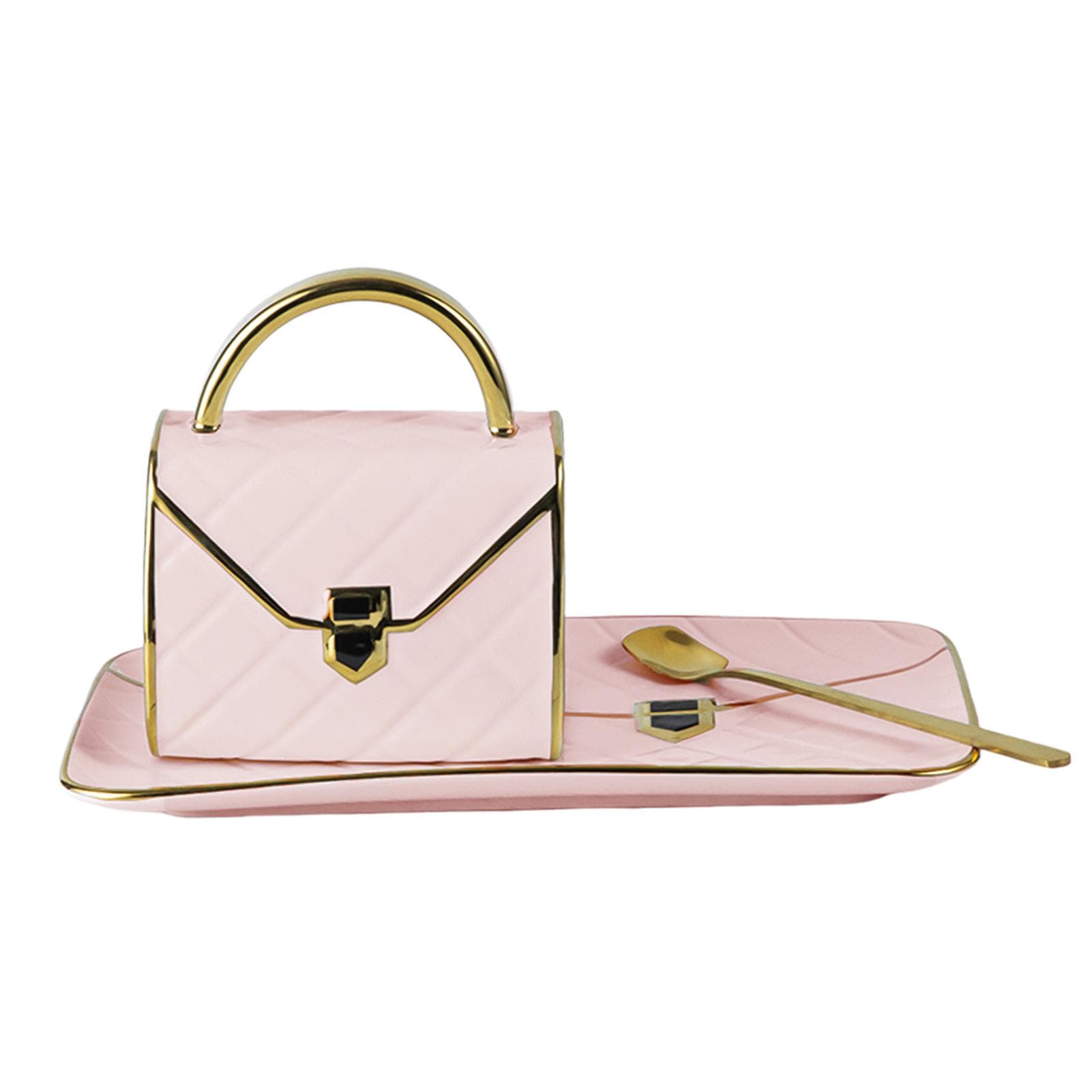 Special Handbag-Shaped Coffee Mug Set with Saucer & Spoon 310ML Coffee Cup Ceramic Tea Cup Birthday pink