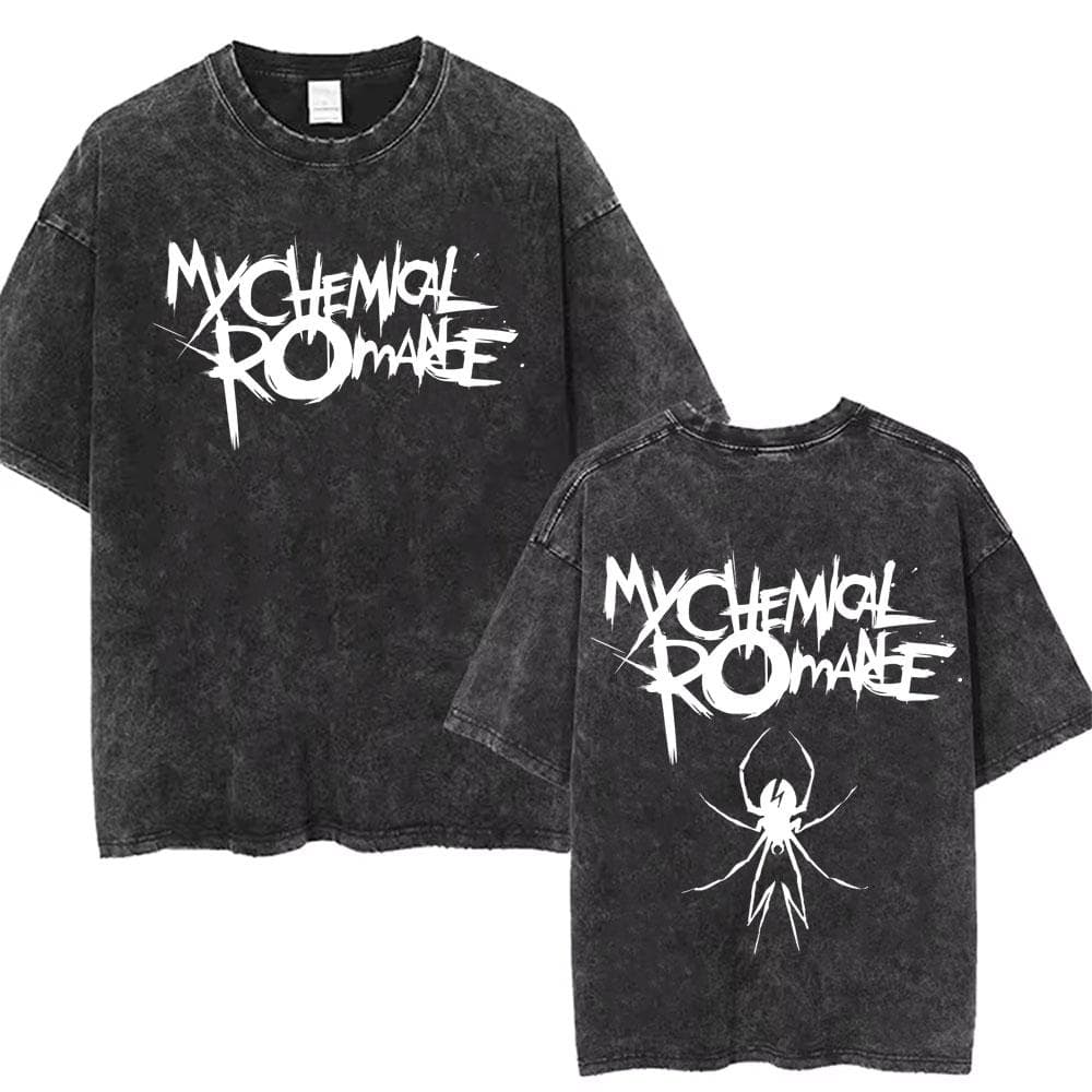 Men Women Punk Emo Rock Oversized Short Sleeve Tops Rock Band My Chemical Romance Washed Vintage Printed T Shirt M