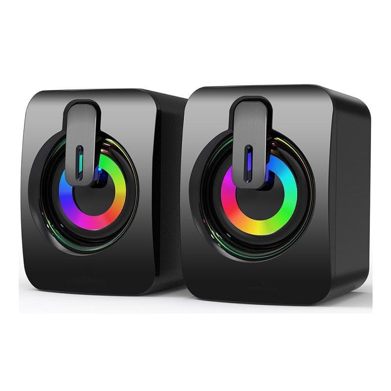 New Cute Computer Speaker LED Mini Speaker HIFI Surround Stereo Subwoofer Microphone USB Wired Speaker Desktop Speaker 1 Pair with LED