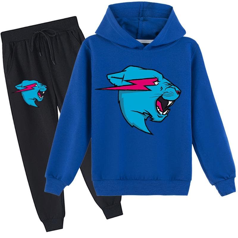 Fashion Mr Beast Lighting Cat Childrens Boys Sweater Cotton Hoodies and Pants Sets 120 ultramarine blue