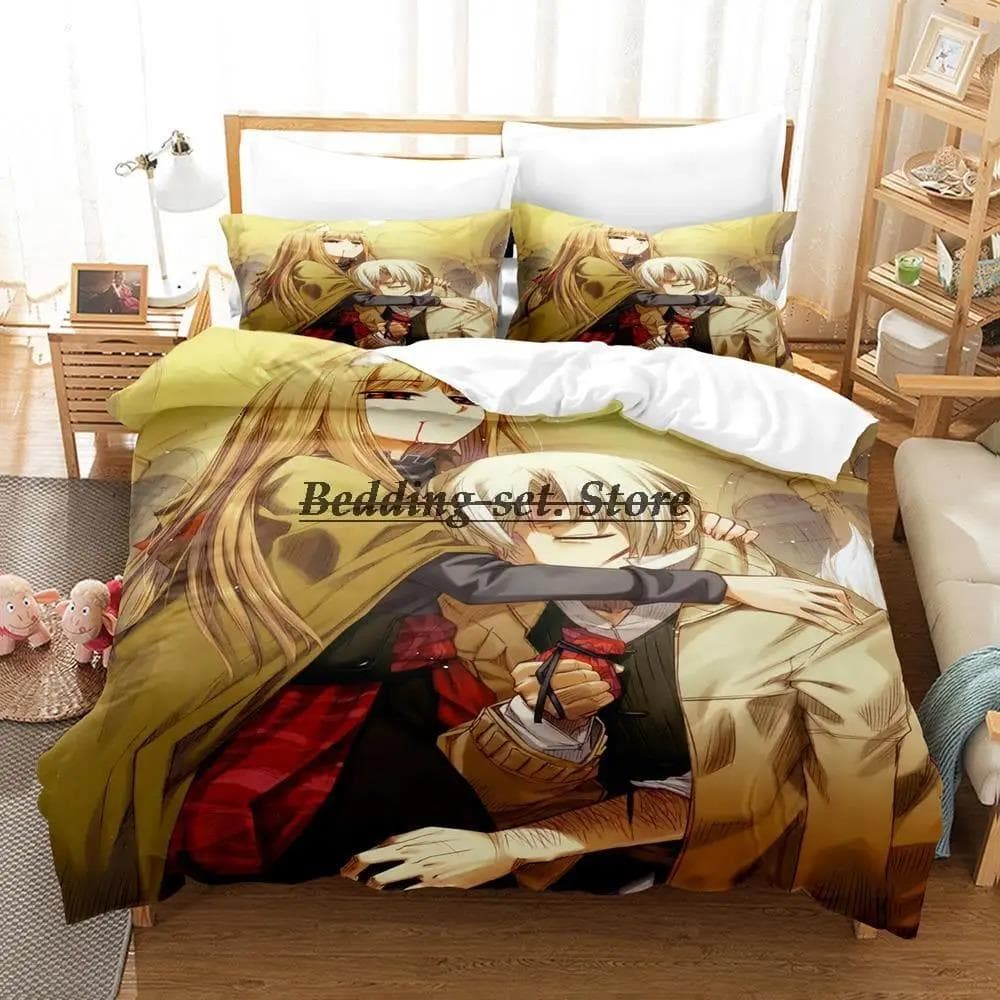 spice and wolf light novel holo and lawrence Bedding Set Single Twin Full Queen King Size Bed Set Aldult Kid Bedroo Anime Sets 70x133cm 2pcs