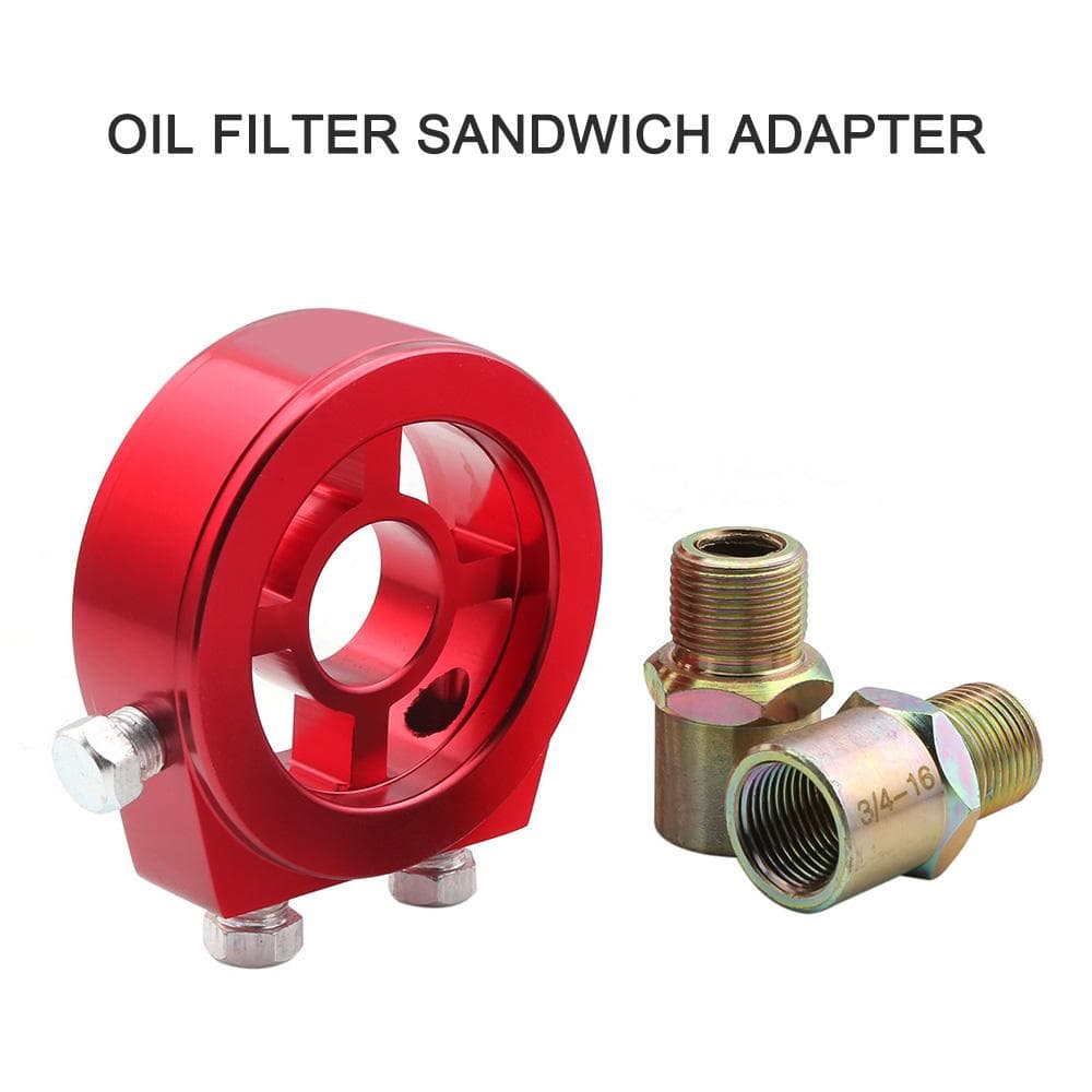 Universal Car Oil Filter Cooler Sandwich Plate Adapter for Oil Temperature & Oil Pressure red