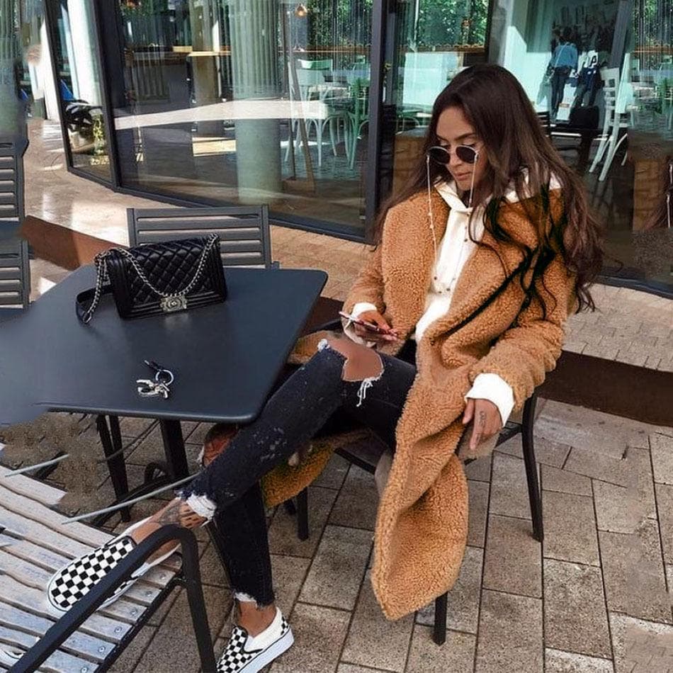 Autumn and Winter Double-sided Velvet Lapel Breasted Plush Jacket Women's Clothing XL