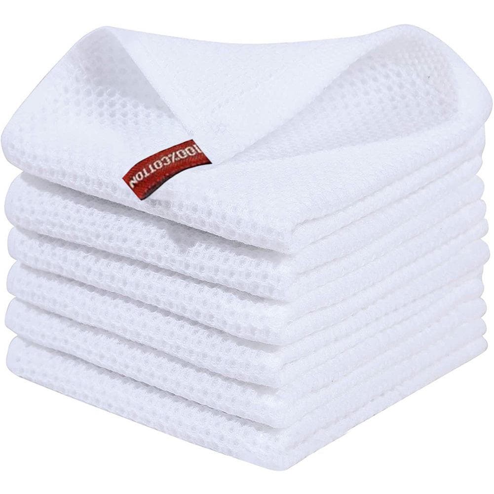 Cotton Dish Cloths Quick Drying Kitchen Towels for Washing Dishes Honeycomb Kitchen Dish Rags Super Soft and Absorbent Household Cleaning Cloth 34*34cm white