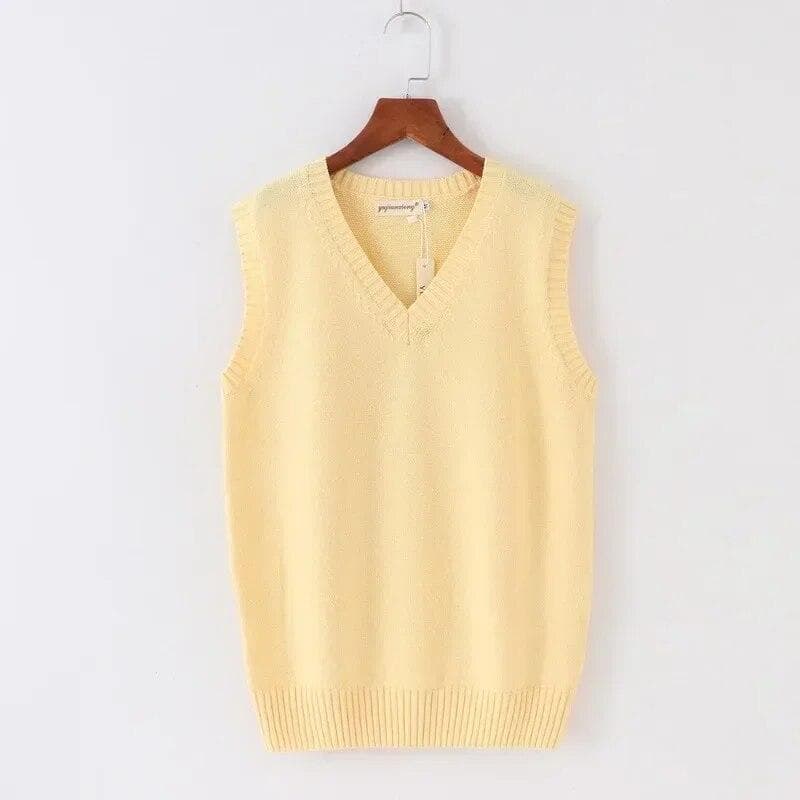 Solid Knitted Sweater Vest Women Fashion V-neck Office Lady Knitwears Autumn And Winter Sleeveless Women Vests Sweaters 29875 M floral