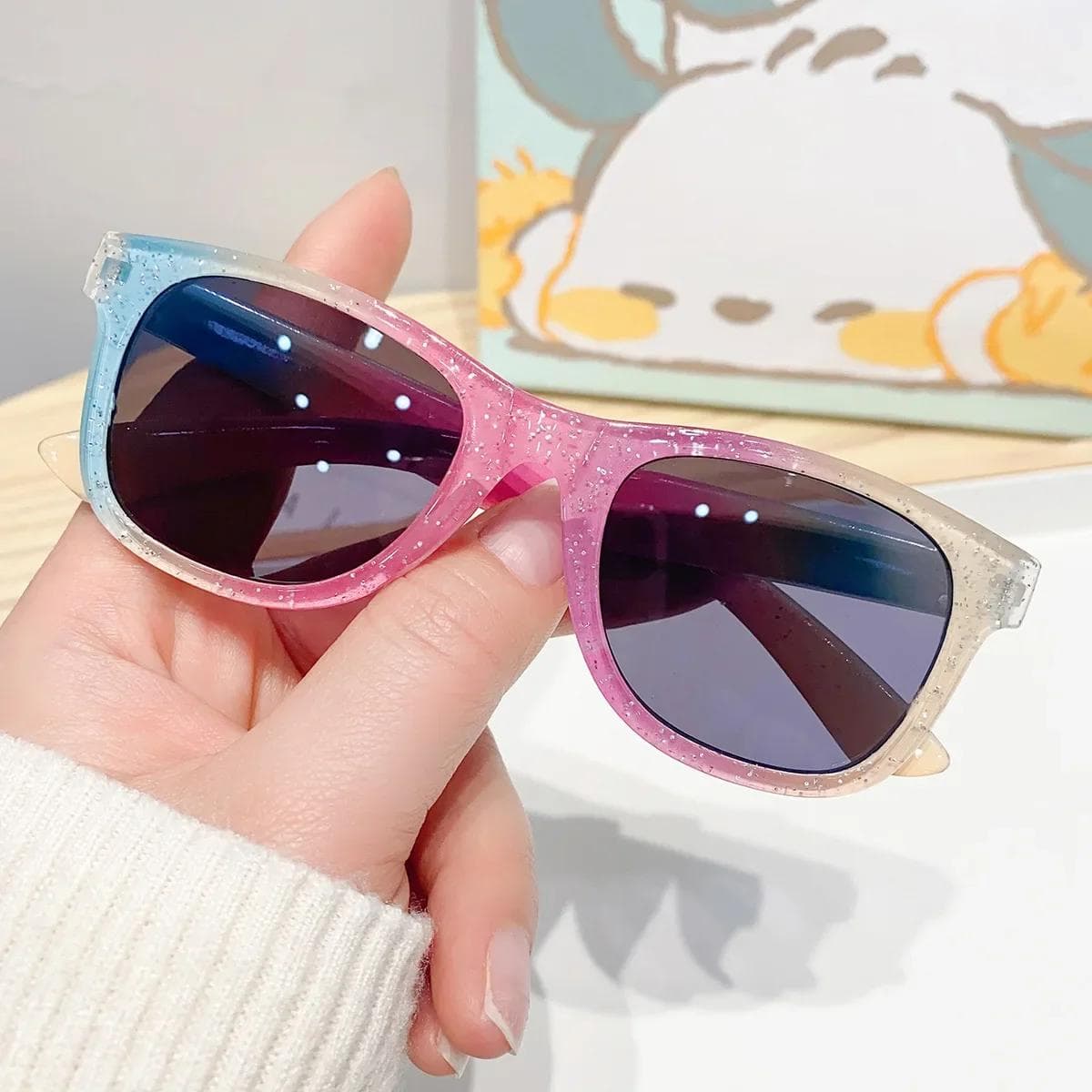 Trendy Cool Sunglasses for Kids Colorful Shiny Square Eyewear Girls Fashionable Sun Glasses Cute Accessories