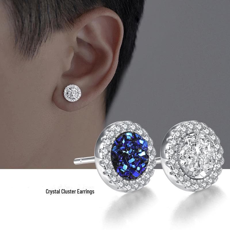 Sapphire Crystal Cluster Earrings: Trendy, Cool, Handsome Winter Accessory for Men