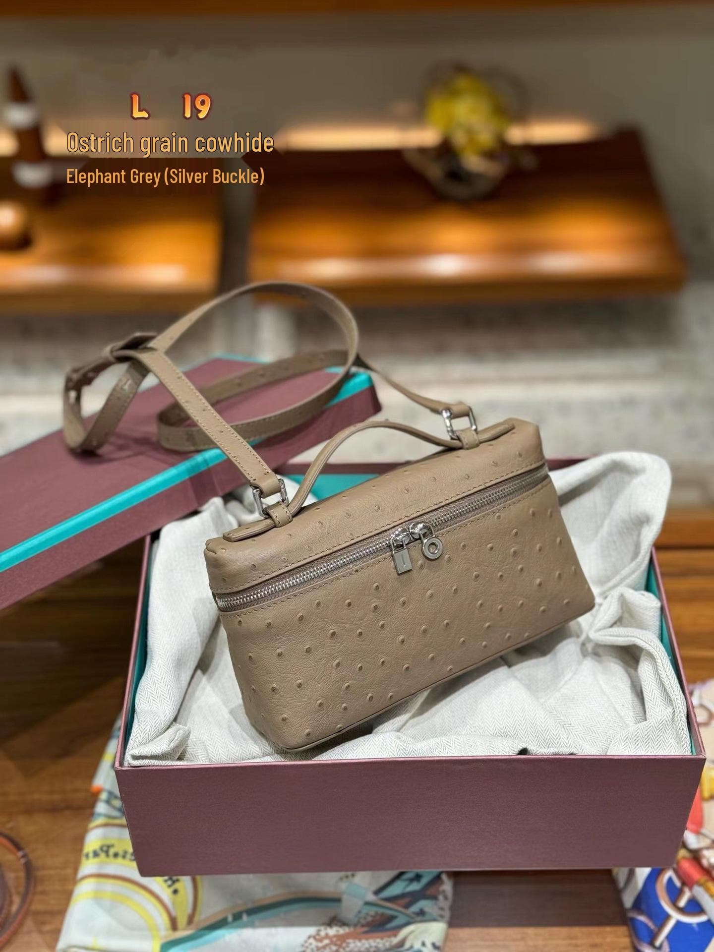 Forest Green Handheld Women's Ostrich Pattern Square Shoulder Bag Gift Box Packaging (Customized Metal)