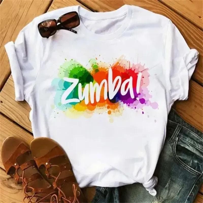 Zumba Graphic Tshirt Women's Clothing Fitness Dance Letter Printed Tees Summer Shirt Sport Gymnastics Femme Fashion T-Shirt Tops 7XL