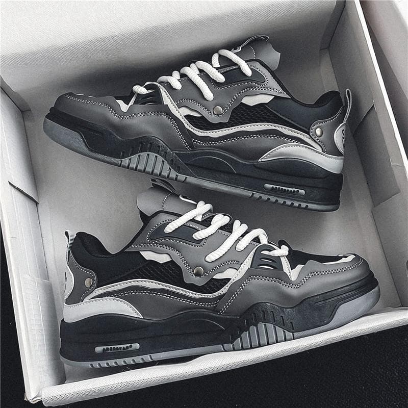 Men's Vulcanized Shoes Trendy Personalized Teenagers Casual Shoes Round Toe Lace-Up Plus Size Platform Shoes Men Shose For Sale 43 black