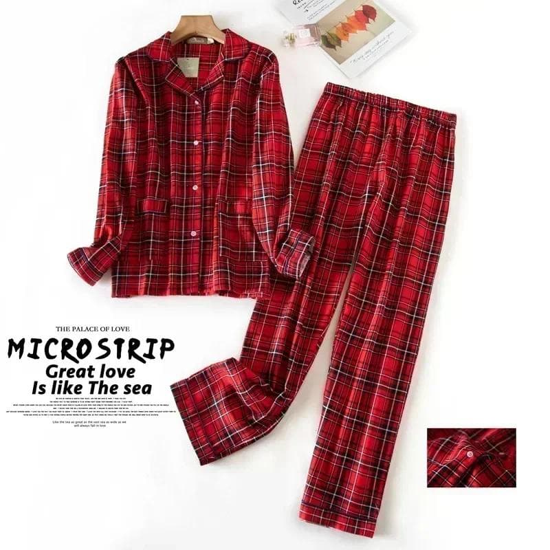 Women's Pajamas Plus Size Clothes Women's Flannel Cotton Homewear Set Autumn and Winter Pajamas Plaid Print Sleeping Tops 3XL