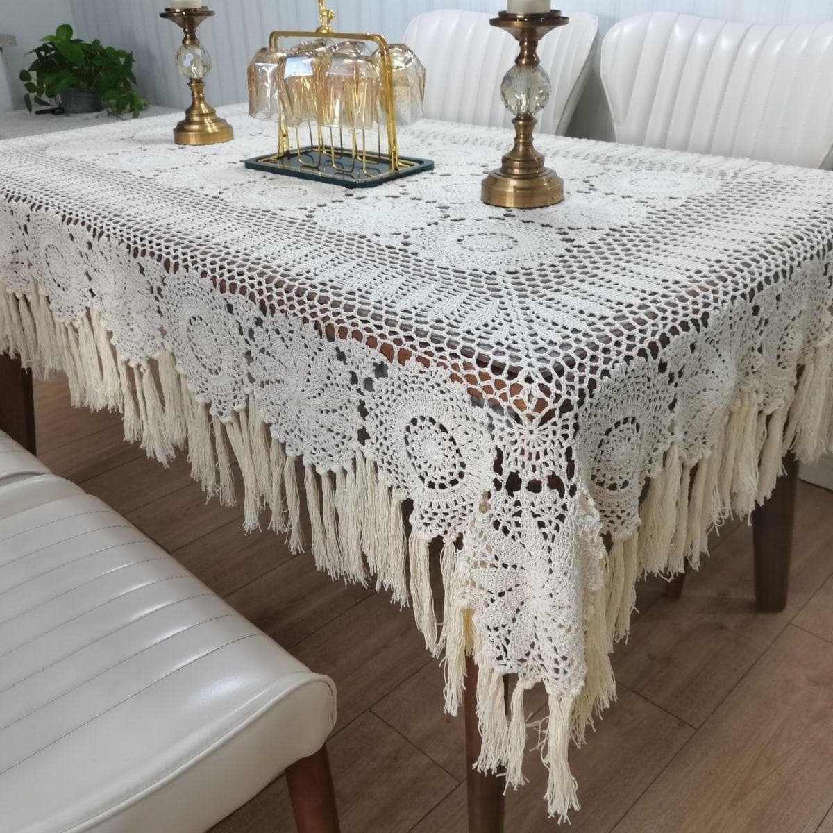 Pure Cotton Handmade Crochet Tablecloth Beige Lace Hollowed Out Tabletop Cover Changliu Su Home Decoration Dustproof Cloth 1pcs