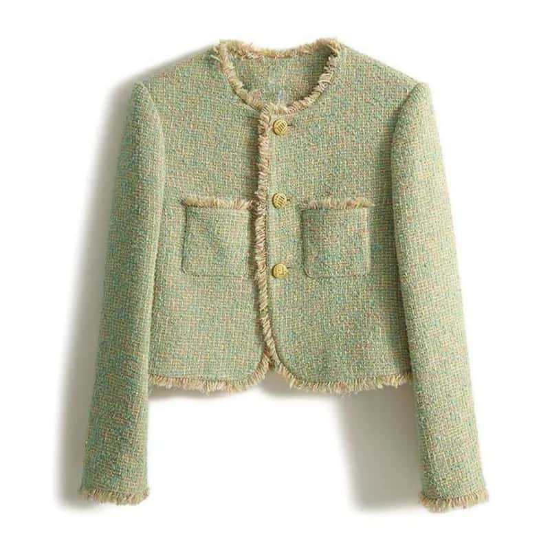 New High-end Small Green Short Tops for Autumn and Winter, Women's French-style Small Fragrance Jacket M
