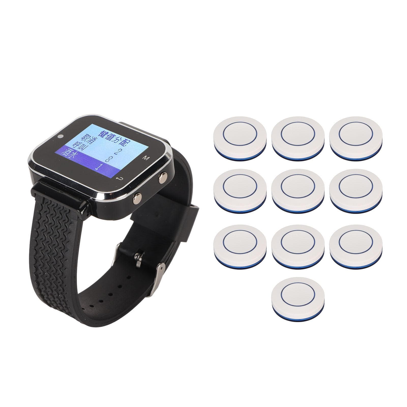 Wireless Calling Pager System 1 Watch Receiver 10 Call Pagers Vibration Buzz Caregiver Pager for UK Plug