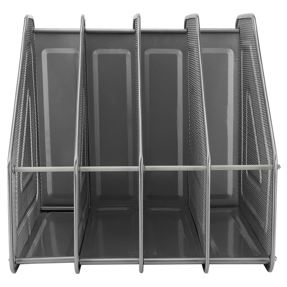 Modern Office 4-Compartment Desktop Display Rack Magazine File Document Metal Organizer(Silver) silver
