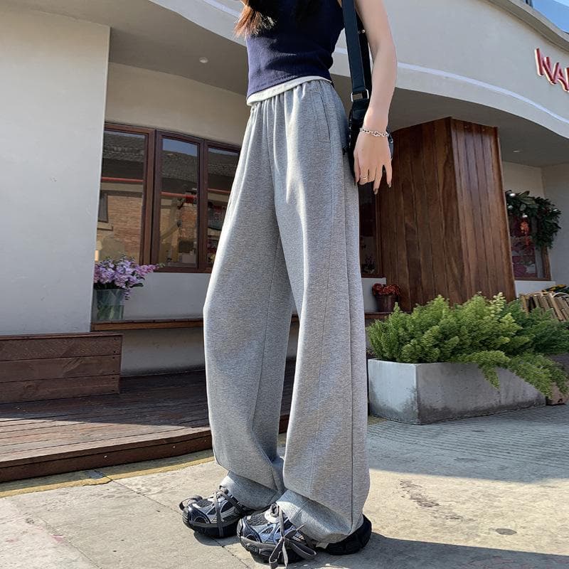 Narrow Version Straight-leg Pants for Women In Spring and Summer New High-waist Slim Sports Sweatpants Casual Pants Thin Drooping Wide-leg Pants 2XL grey