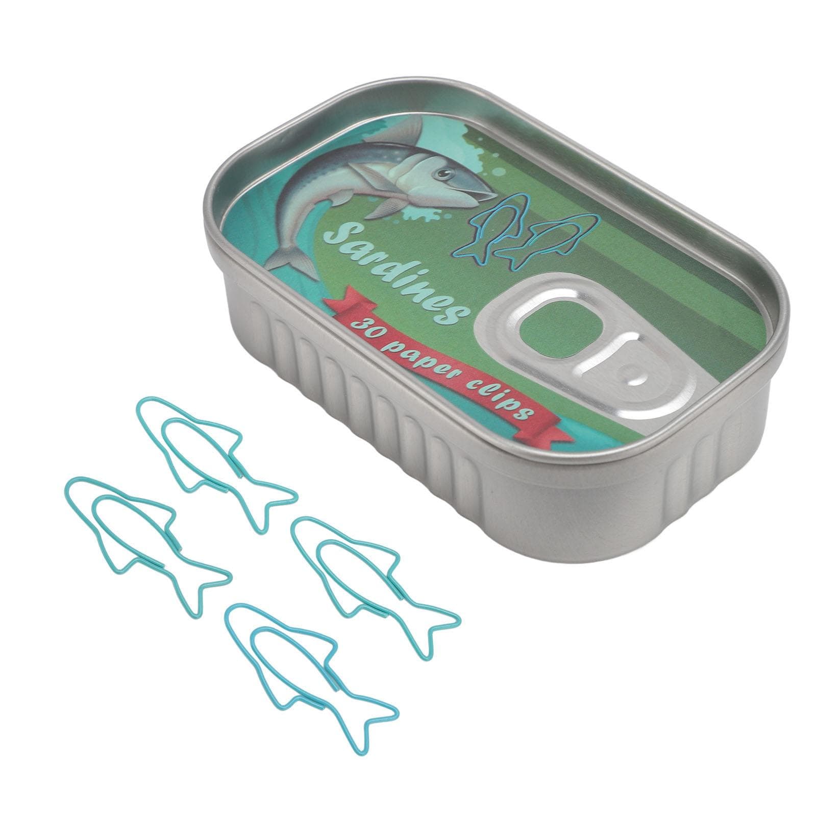 30 Pcs Fish Paper Clip Blue and Water Green Cute Shape Metal Paperclip with Storage Box for School