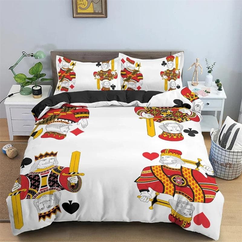 3D Playing Cards Pattern Bedding Set,Duvet Cover Comforter Bed Set Quilt Cover Pillowcase,King Queen Twin Size Boys Girls Adults 135x200cm 2pcs