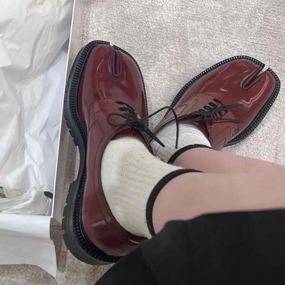 Split Toe Loafers for Women and Men Tabi Shoes Platform Chunky Heel Loafers Business Casual Leather Shoes Plus Size 46 42