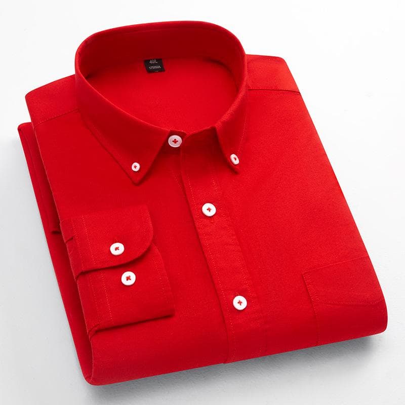 Men's Long-Sleeve Oxford Cotton Shirt - Breathable, Solid Color for Casual or Daily Wear L (40)