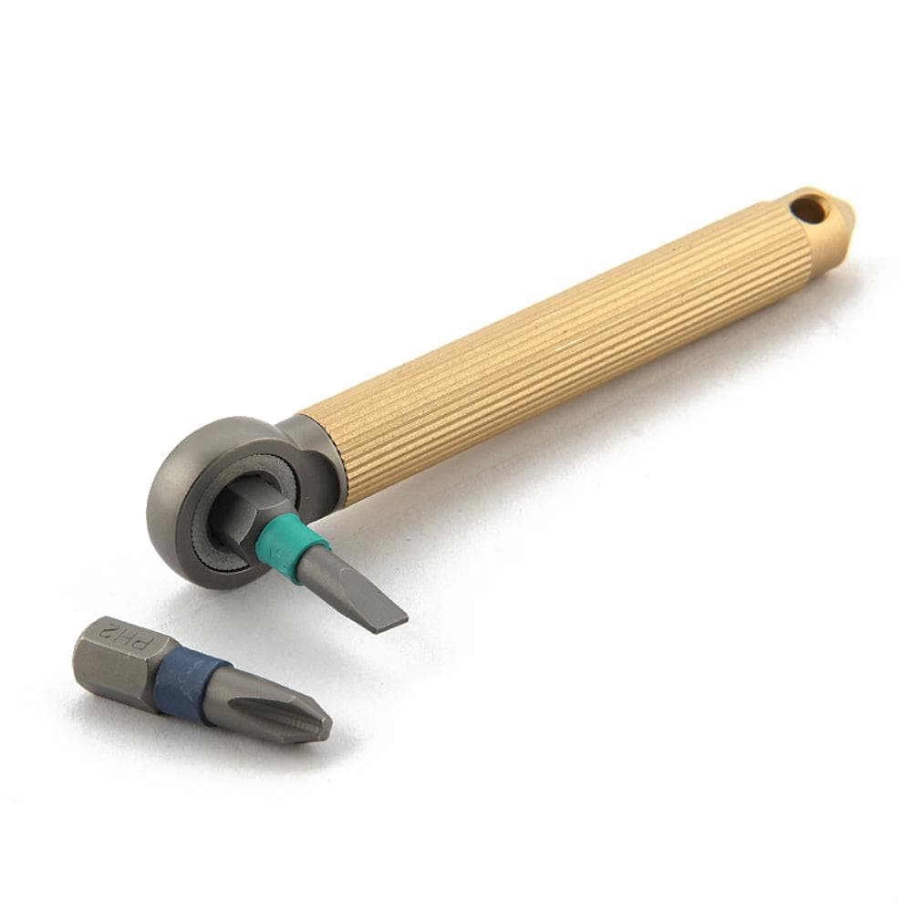 Manual Magnetic Modular Screwdriver with Replaceable Flathead and Crosshead Screwdriver Bits brass handle type multicolour