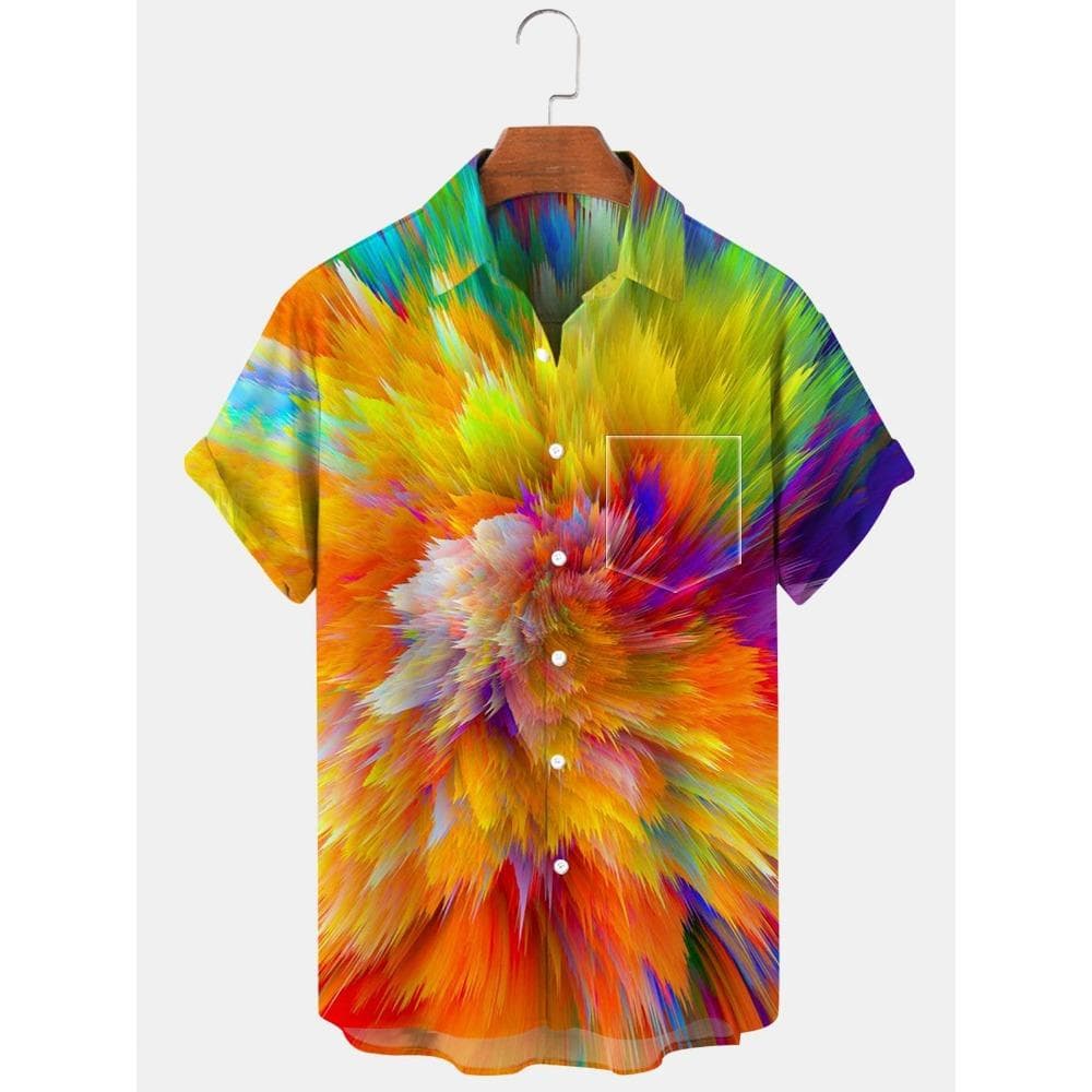 Summer Hawaiian Spring/Summer Fashion Mens Shirt Leisure Street Walk Tourist Beach Printed Full Open Short Sleeve Button Shirt 5XL