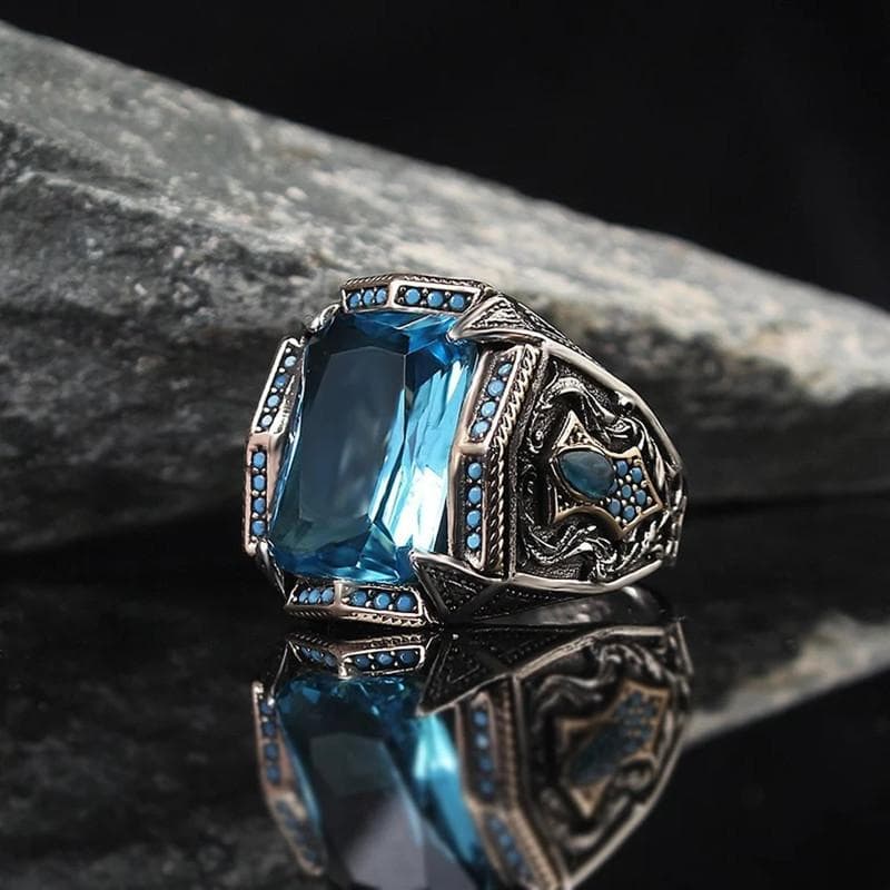 European and American Men's Engagement Ring, Luxury Jewelry, Square Yellowstone, Birthday Gift 13