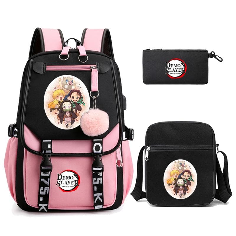 3Pcs/set Demon Slayer Kamado Nezuko Backpacks for Girls Anime School Bag Teenager Student Canvas Laptop Back Pack Women Rucksack