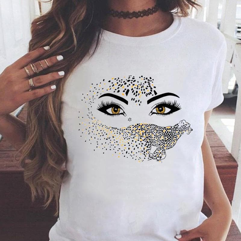 Tee Print Ladies Clothing Eye Lashes Trend Cute 90s Style Summer Female T Top Casual Short Sleeve Women's Fashion Graphic T-shirt XL