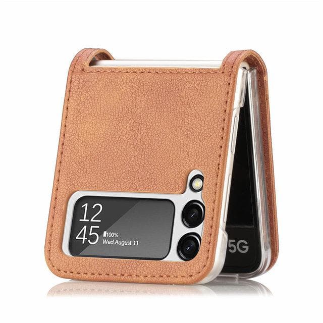 Anti -Scratch Matte Leather Protective Case For Samsung Galaxy Z Flip 4 5g Flip4 Zflip4 Flip3 Flip 3 Anti -Dust Card Holder Cover for samsung z flip 4 brown