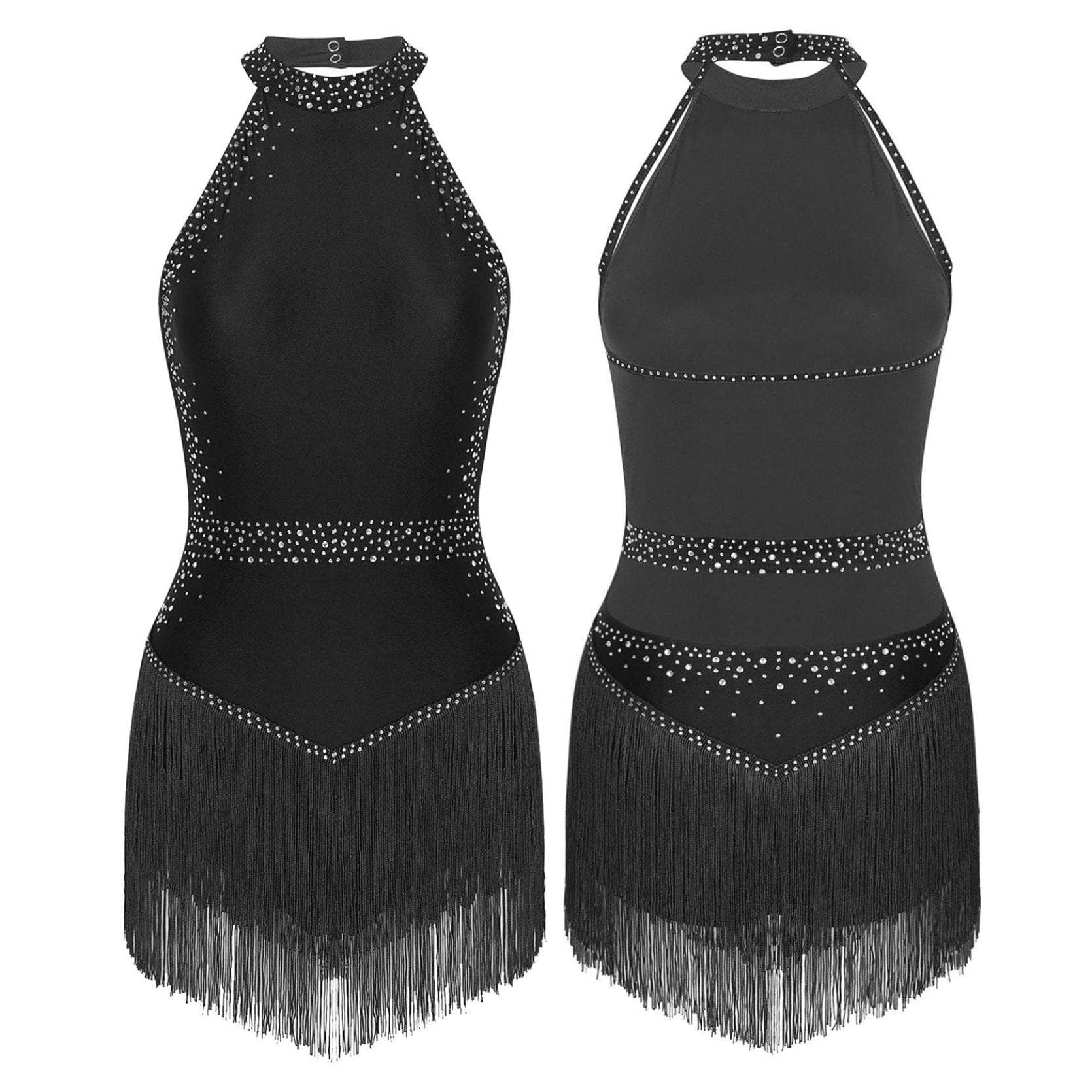 Women Fringe Leotard Dress Shiny Rhinestones Tassel Latin Dance Costumes Ballet Dance Competition Stage Costume M