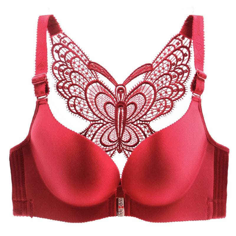Seamless Front Closure Bra Butterfly Adjustable Push Up Bra Plus Size Bras for Women Wireless Bralette 38/85C red