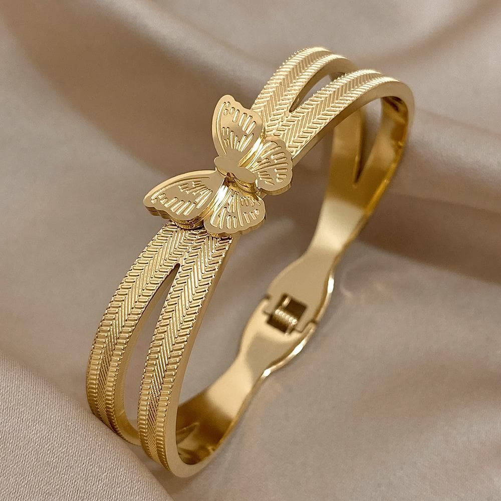 Trendy Butterfly Stainless Steel Charm Bracelet for Women Girls Sweet Waterproof Cuff Bangle Party Jewelry