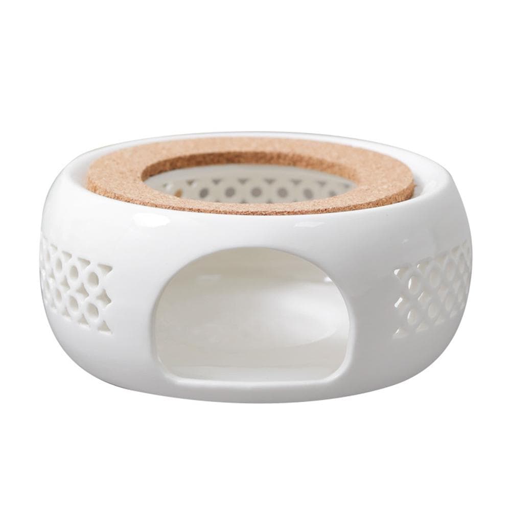 Teapot Warmer Porcelain Coffee Pot Heater Teapot Base with Cork Stand Tea Coffee Water Warmer